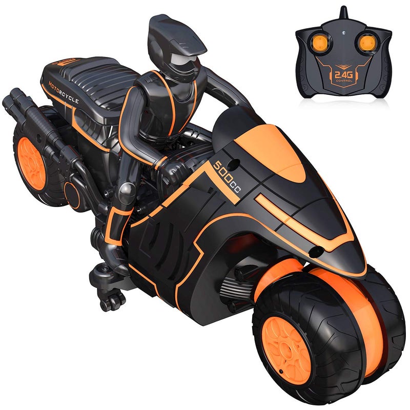 Karoter Remote Control Motorcycles, 360Â° Spinning Action Rotating Drift Stunt Motorbike 2WD High Speed Rc Motorbikes 2.4Ghz Radio Control Motorcyle with Riding Figure Toys for Kids Boys - Image 1